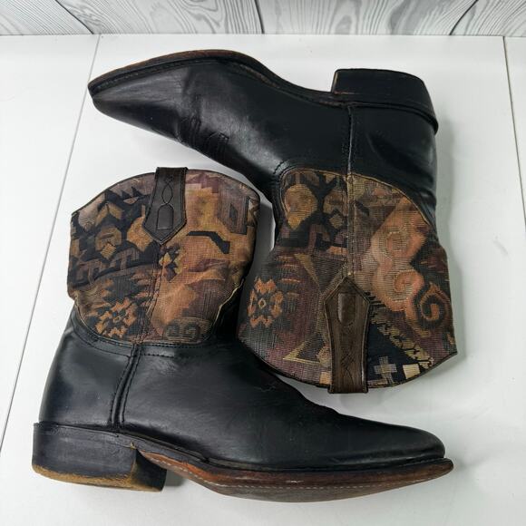 Vintage L.L. Bean Women’s 8 Cowboy Boots Black Leather Tapestry Western Boho USA - Picture 8 of 11